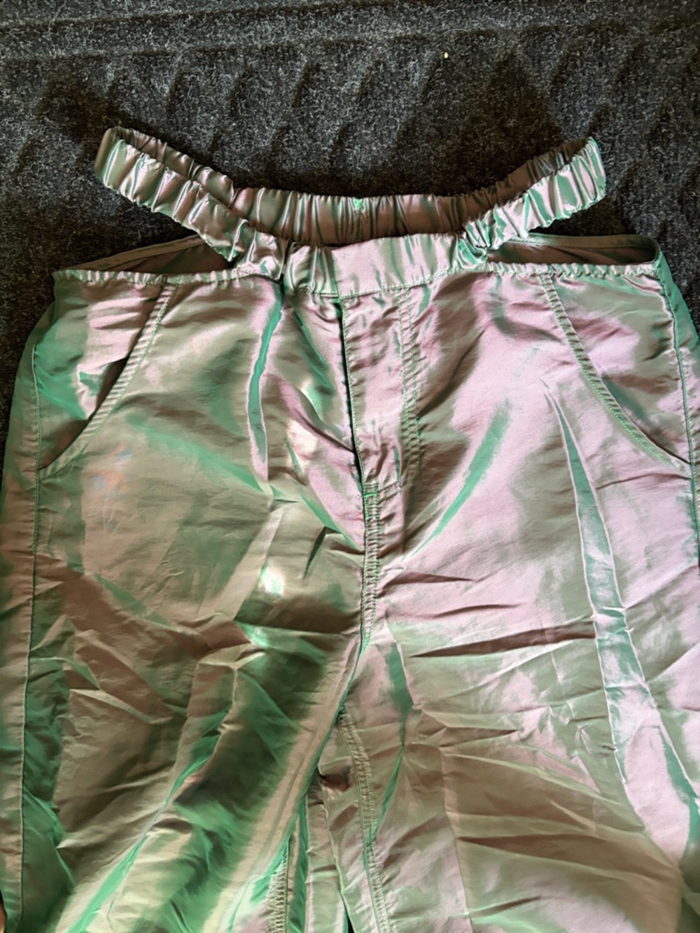 AFRM Iridescent Green-Pink lightweight Wide Leg Pants Size S Side/Back pockets - Picture 5 of 9